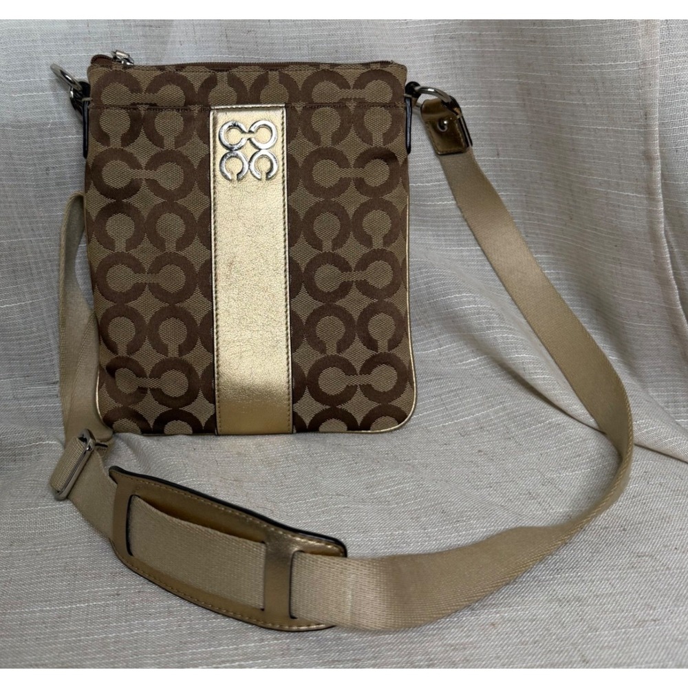 Coach Julia Op Art Swingpack Bag Gold Brown Crossbody Purse Y2K Monogram 44245